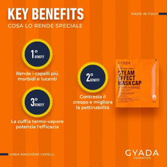 GYADA COSMETICS, masque capillaire en matière légère et revitalisante, donne brillance et douceur, effet nourrissant et réparateur, avec capuchon thermique, à base d'huile de coco et d'avocat, 60 ml Masque capillaire Naty Shop