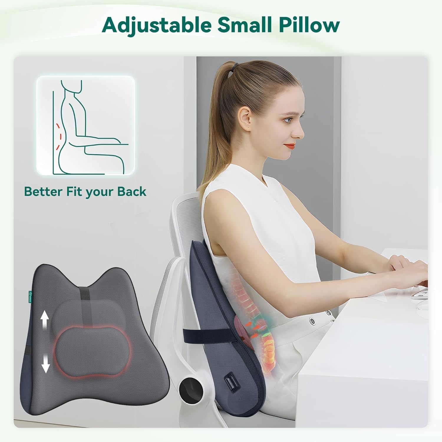 Snailax Oreiller de soutien lombaire ergonomique avec massage et chaleur, oreiller de dos Shiatsu en mousse à mémoire de forme, coussin de siège avec 3 intensités de massage | 2 niveaux de chaleur | 3 minuteries | position assise confortable