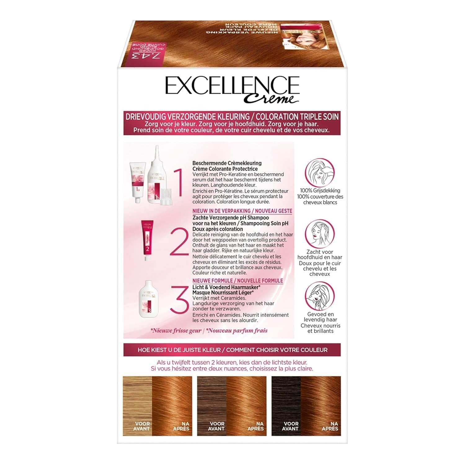 Paris Excellence Creme 7.43 Coloration Cheveux Rouge - Coloration Cheveux (Rouge, Blond Cuuvré Or, Belgique, 63mm, 100mm, 163mm) Naty Shop Coloration Capillaire