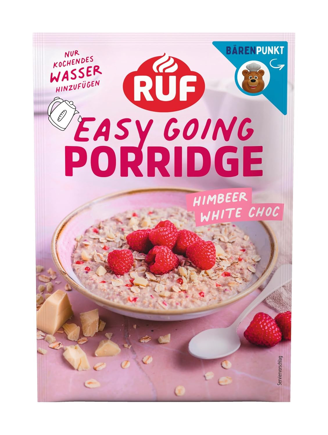 Gruau instantané RUF aux fraises et à la vanille, un repas d'été à base d'avoine prêt en 3 minutes, 1 sachet x 65g