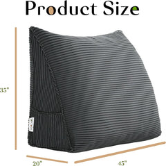 Pernă Johnear cu pană, pernă de citit pentru pat și canapea, pernă pentru spătar, pernă pentru tăblie, pernă lombară triunghiulară mare (gri, 45 cm)