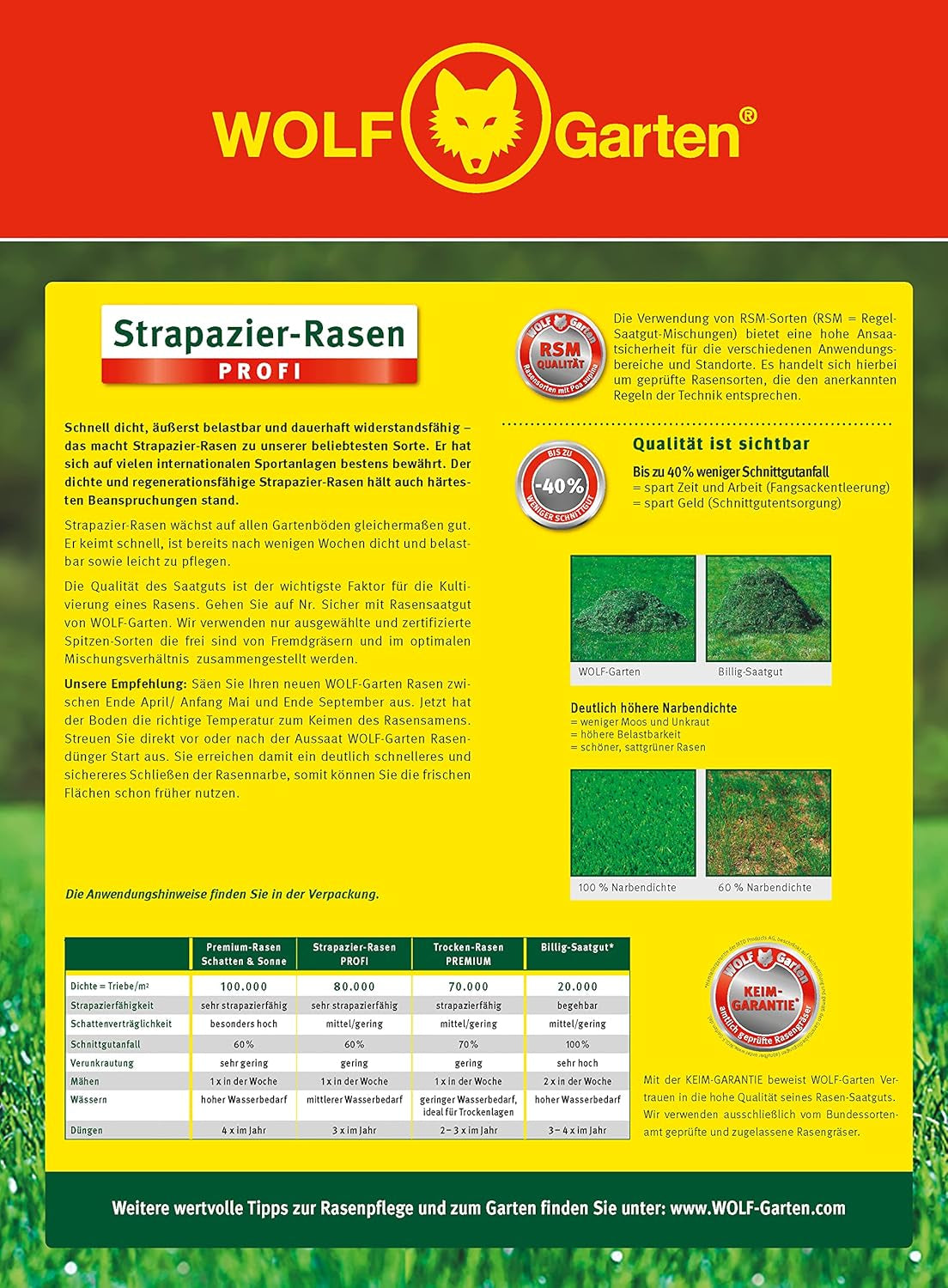 WOLF Garten Wolf-Garten - Strapazier-Rasen LJ 50; 3821030, Rot
