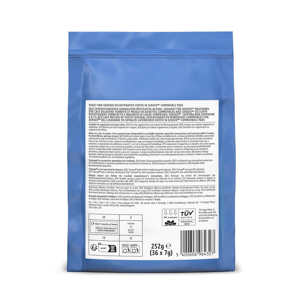 by Amazon Entkoffeinierte 100% Arabica-Kaffeepads, geeignet for Senseo-Maschinen, medium Röstung, 36 Stück (1 Packung mit 36 ​​​​Stück) – Rainforest Alliance certifié