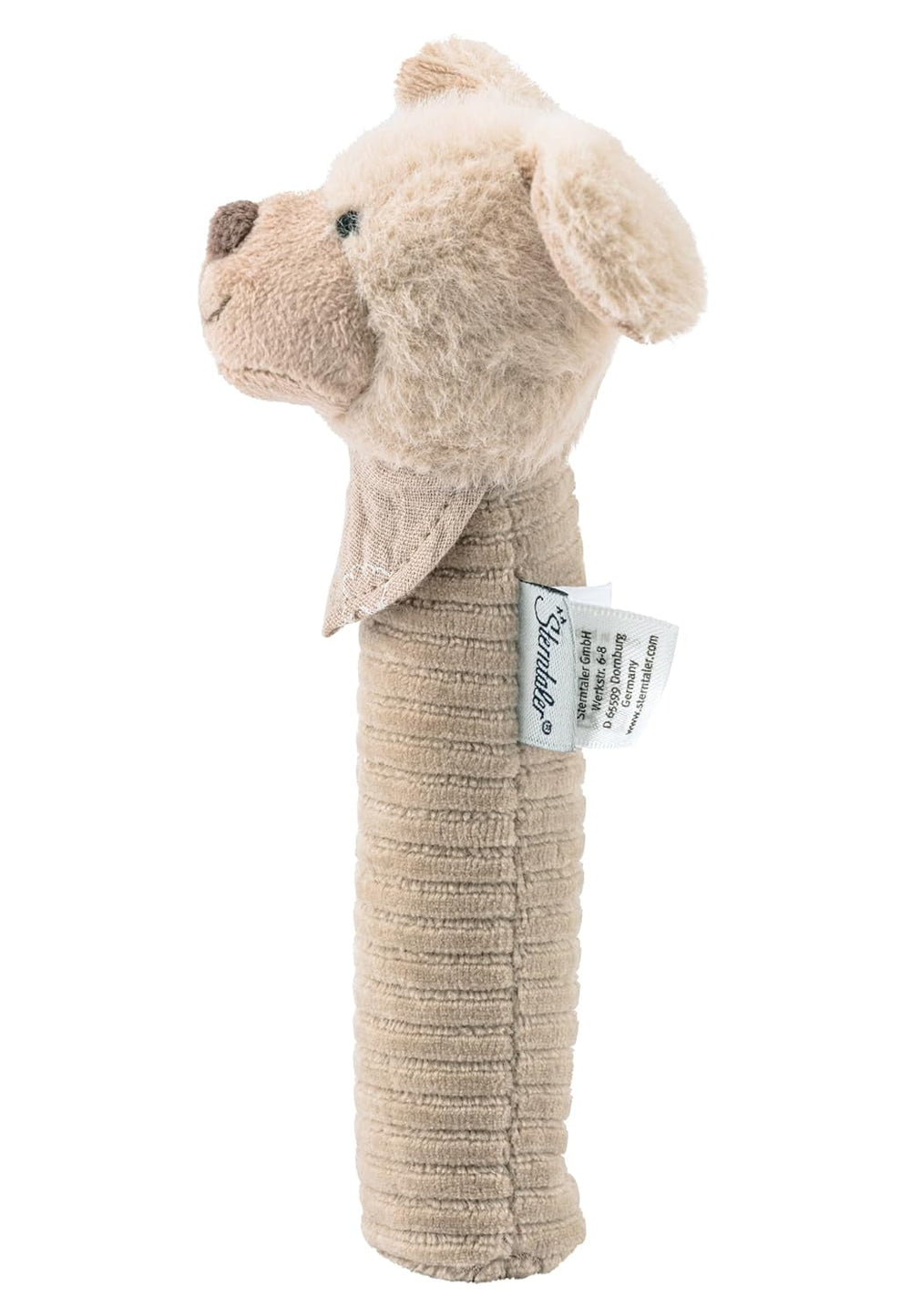 Sterntaler Baby Squeaker Lucky Dog - Jouet pour bébé en matériau doux et moelleux avec cordon - Jouet à attraper pour enfants - Premières tentatives d'attraper et de jouer, gris-beige Bebe Toys Naty Shop