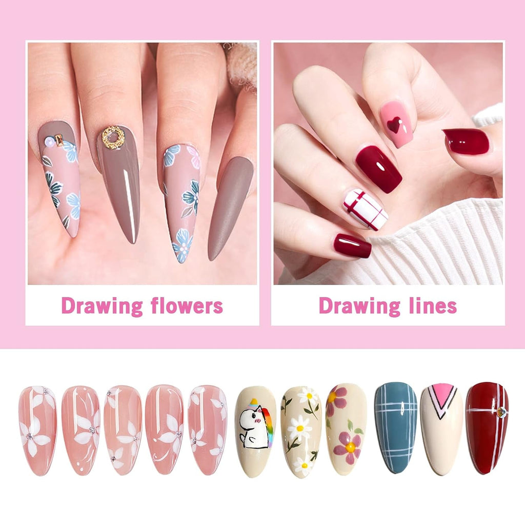 Sularpek Nail Art Liner Pinsel, 5 Stück Profi Detail Fine Nails Gel Nails Brush, Nagel Pinsel Dünn Für Beauty Frauen Nagelstudio (5 Größen, Rosa)