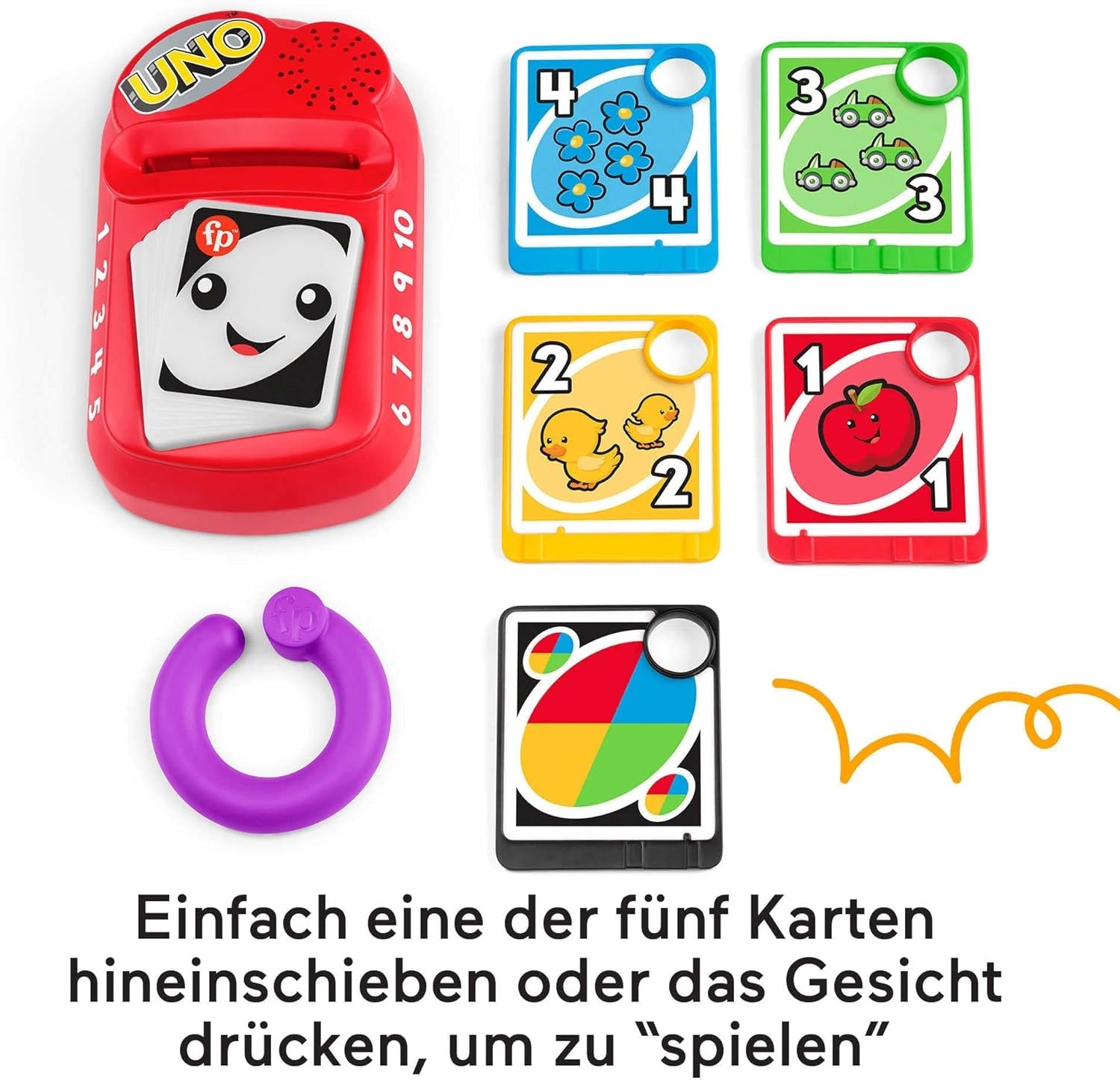 FISHER-PRICE Learning Fun Baby UNO - jucărie electronică de învățare UNO în mărimea copilului, cu lumini amuzante, sunete și muzică, pentru călătorii, biligvă, de la 6 luni / 1 an, HHG91 Jucarii Bebe Naty Shop