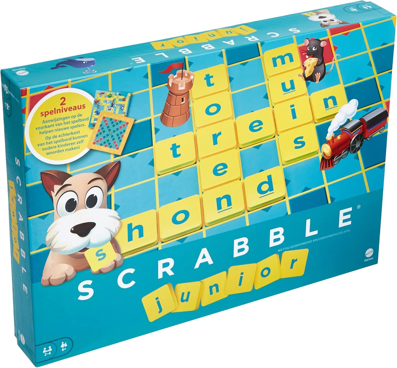 Mattel Games Scrabble Junior - Jeu de mots et jeu pour enfants, jeu de société adapté pour 2 à 4 enfants à partir de 6 ans, le design peut varier, version allemande, Y9670