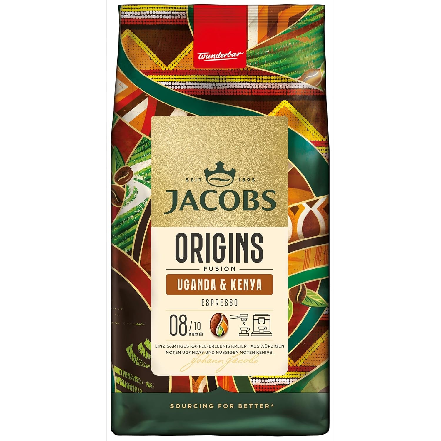 Café en grains Jacobs Origins Ouganda et Kenya, expresso corsé avec une note épicée, force 8/10, grains de café entiers, 1 kg