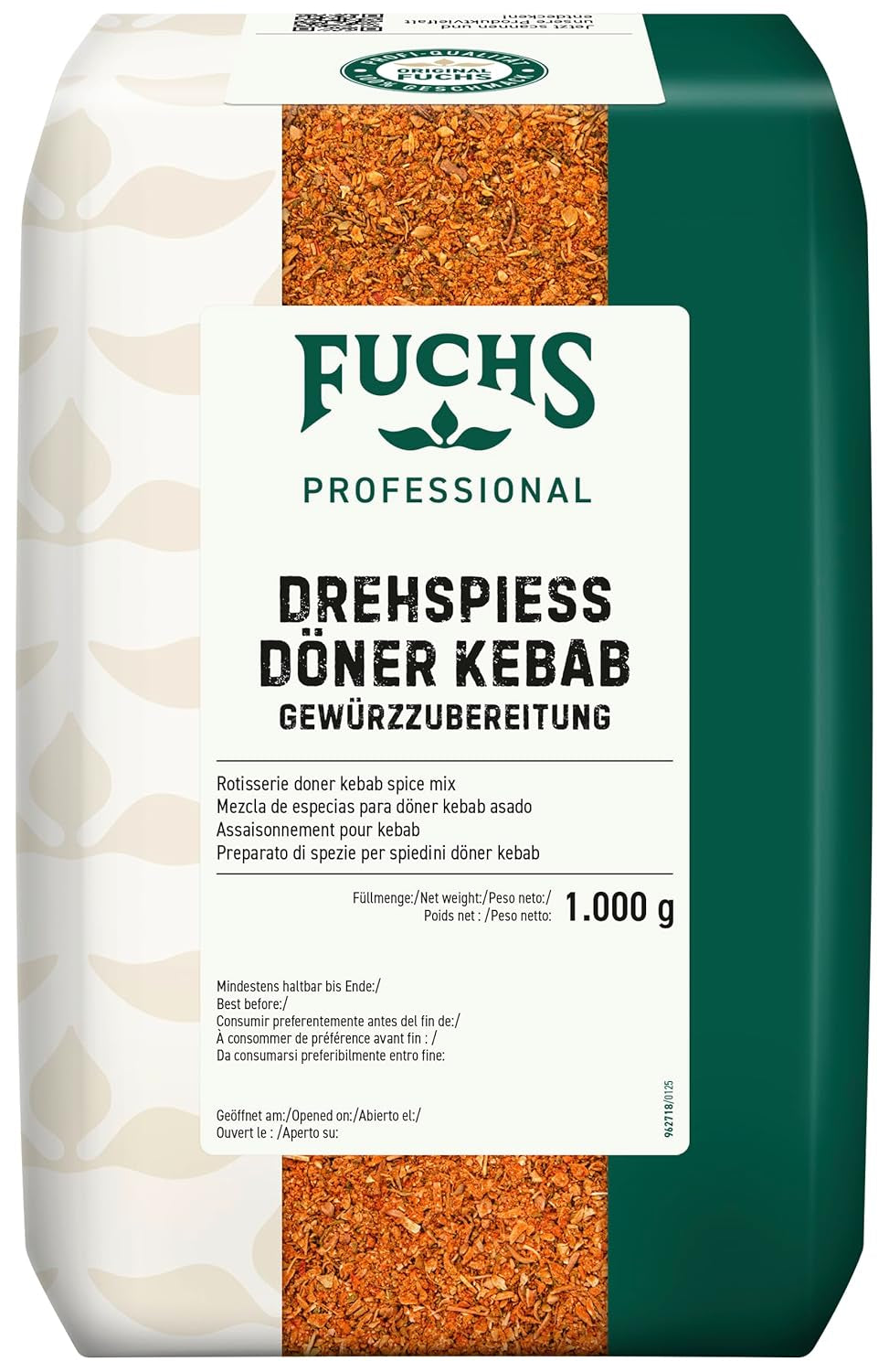 Fuchs Professional - Drehspiess Döner Kebab Gewürzzubereitung | Gewürz für den typique-Döner Gesmack | Qualité professionnelle pour les grossistes et la gastronomie | Sac recyclable de 1 kg