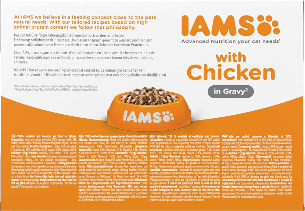 IAMS Delights Kitten Nassfutter - Multipack Katzenfutter mit Hunn in Sauce, Futter de haute qualité pour les enfants de 1 à 12 mois, 12 x 85 g