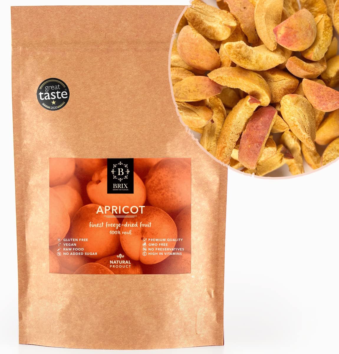 Abricots lyophilisés BRIX | Abricots secs naturels 85 g | Great Taste Award pour les fruits secs, séchés | Sans OGM, sans gluten, végétalien, vitamines conservées Naty Shop Produits déshydratés Titre par défaut