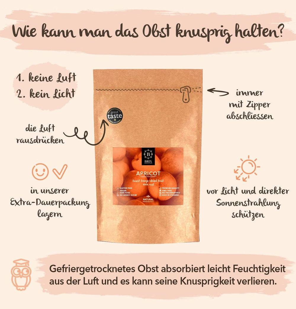 Abricots lyophilisés BRIX | Abricots secs naturels 85 g | Great Taste Award pour les fruits secs, séchés | Sans OGM, sans gluten, végétalien, vitamines conservées Naty Shop Produits déshydratés