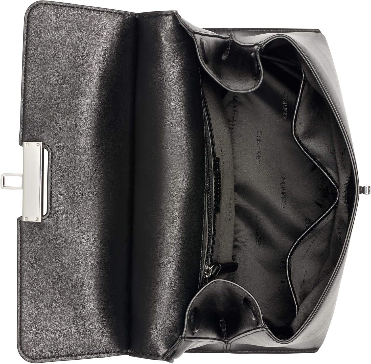 Calvin Klein Ladies Turn Lock Satchel - 2 en 1, Cuir Vegan, 3 Poches Becky Turnlock Sac à Bandoulière, Noir/Argent Sacs Femme Naty Shop