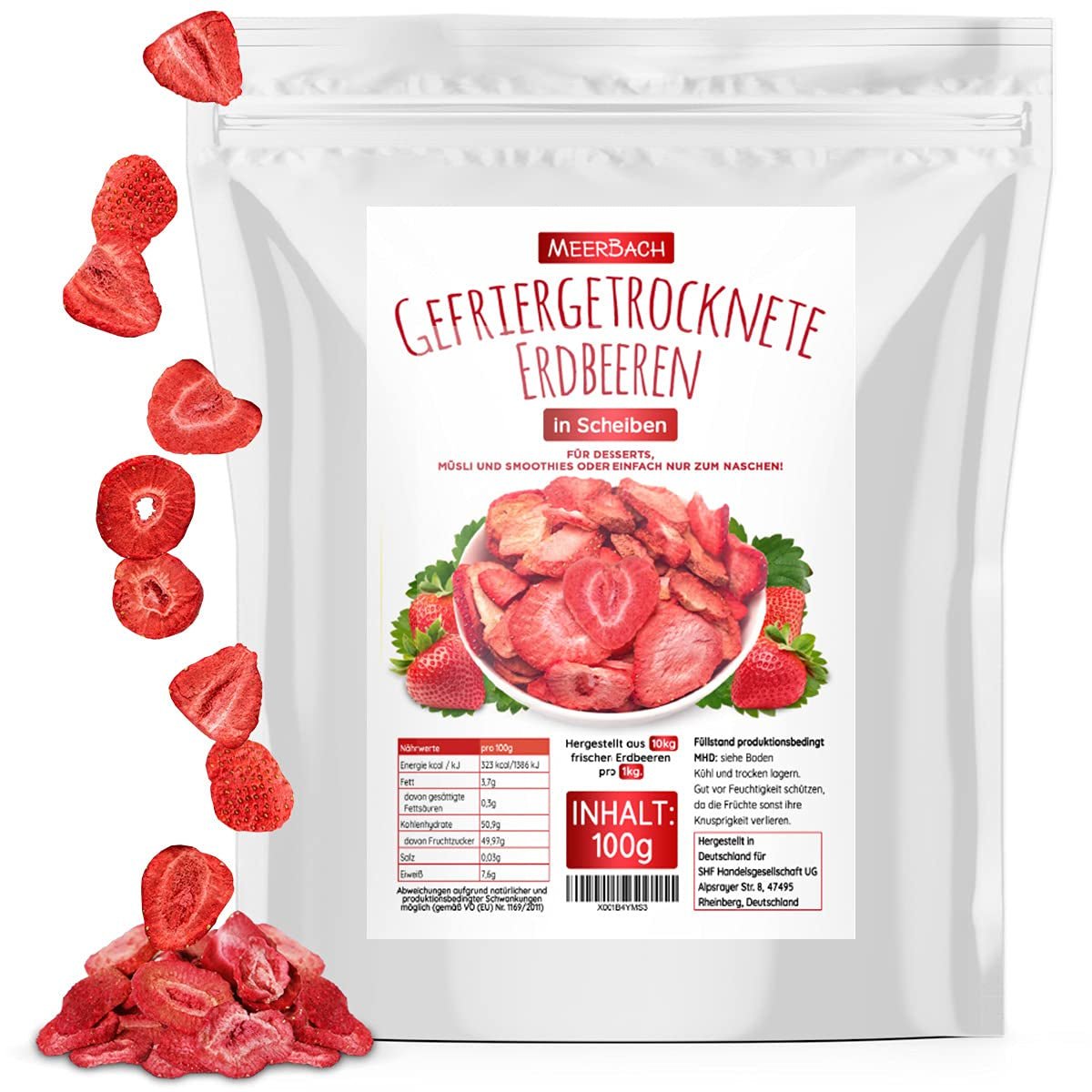 Fraises lyophilisées, 100g fruits lyophilisés en tranches, non sucrés, chips de fraises fruitées, fraises séchées Produits déshydratés Naty Shop 100 G (1 paquet)