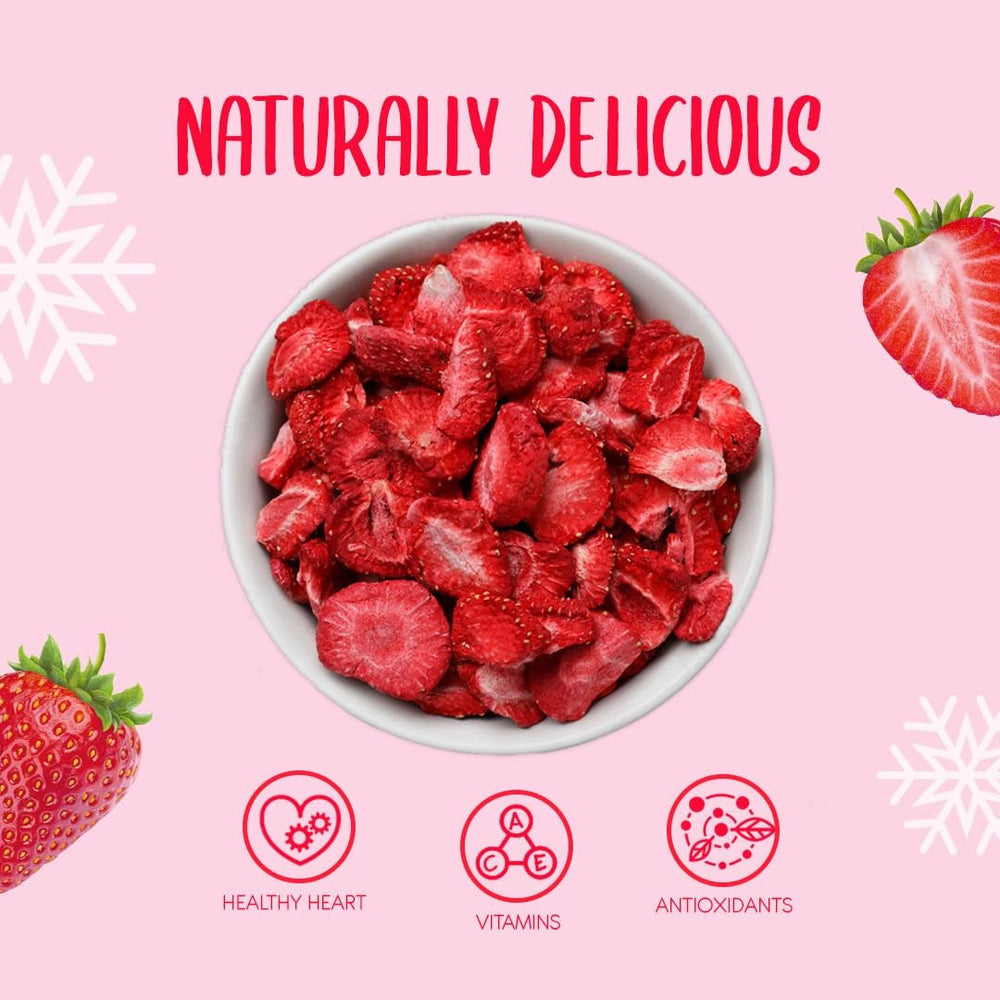 Fraises lyophilisées 150g - Tranches de fraises lyophilisées - Fruits secs lyophilisés - Fraises séchées - Parfait pour la pâtisserie, la décoration, le snack, le muesli, les desserts Produits déshydratés Naty Shop