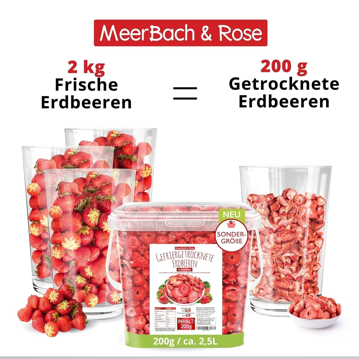 Fraises lyophilisées, 200g de fruits lyophilisés en tranches, non sucrés, chips de fraises fruitées, fraises séchées Produits déshydratés Naty Shop