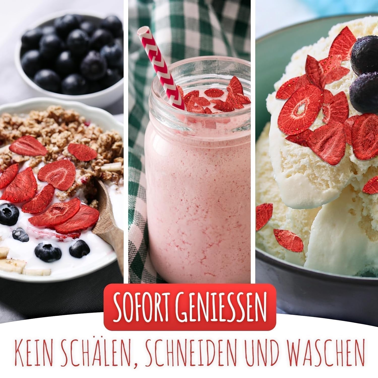 Fraises lyophilisées, 200g de fruits lyophilisés en tranches, non sucrés, chips de fraises fruitées, fraises séchées Produits déshydratés Naty Shop