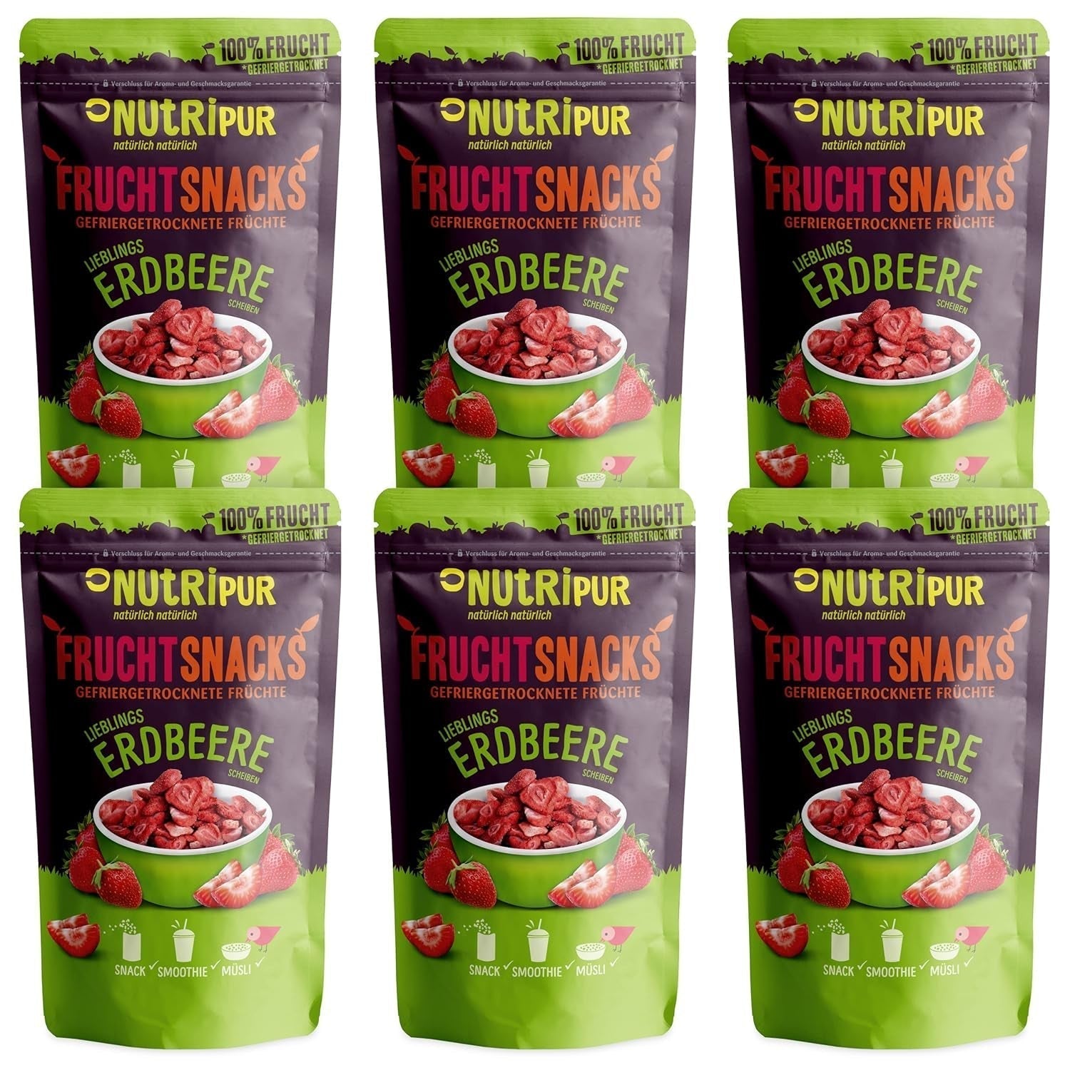 Fraises Lyophilisées 300g : Tranches de Fraises Séchées Non Sucrées - Fraises Lyophilisées aux Fruits Purs, Pleines de Saveur : Baies Lyophilisées - Fruits Secs NUTRIPUR Naty Shop Produits Déshydratés 25G (Pack de 6) Fraises