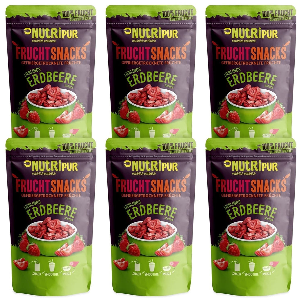 Căpșuni liofilizate 300g: felii de căpșuni uscate neîndulcite - Căpșuni liofilizate cu fructe pure, pline de aromă: fructe de pădure liofilizate - Fructe uscate NUTRIPUR Produse deshidratate Naty Shop 25G (pachet de 6) Căpșuni