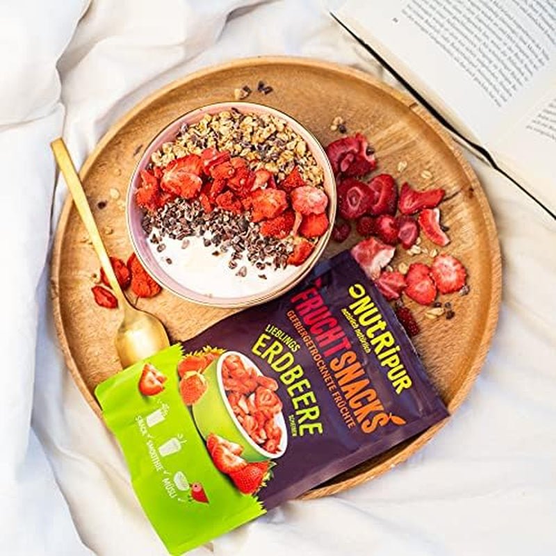 Fraises lyophilisées 300g : tranches de fraises séchées non sucrées - Fraises lyophilisées aux purs fruits, pleines de saveur : baies lyophilisées - Fruits secs NUTRIPUR Produits déshydratés Naty Shop