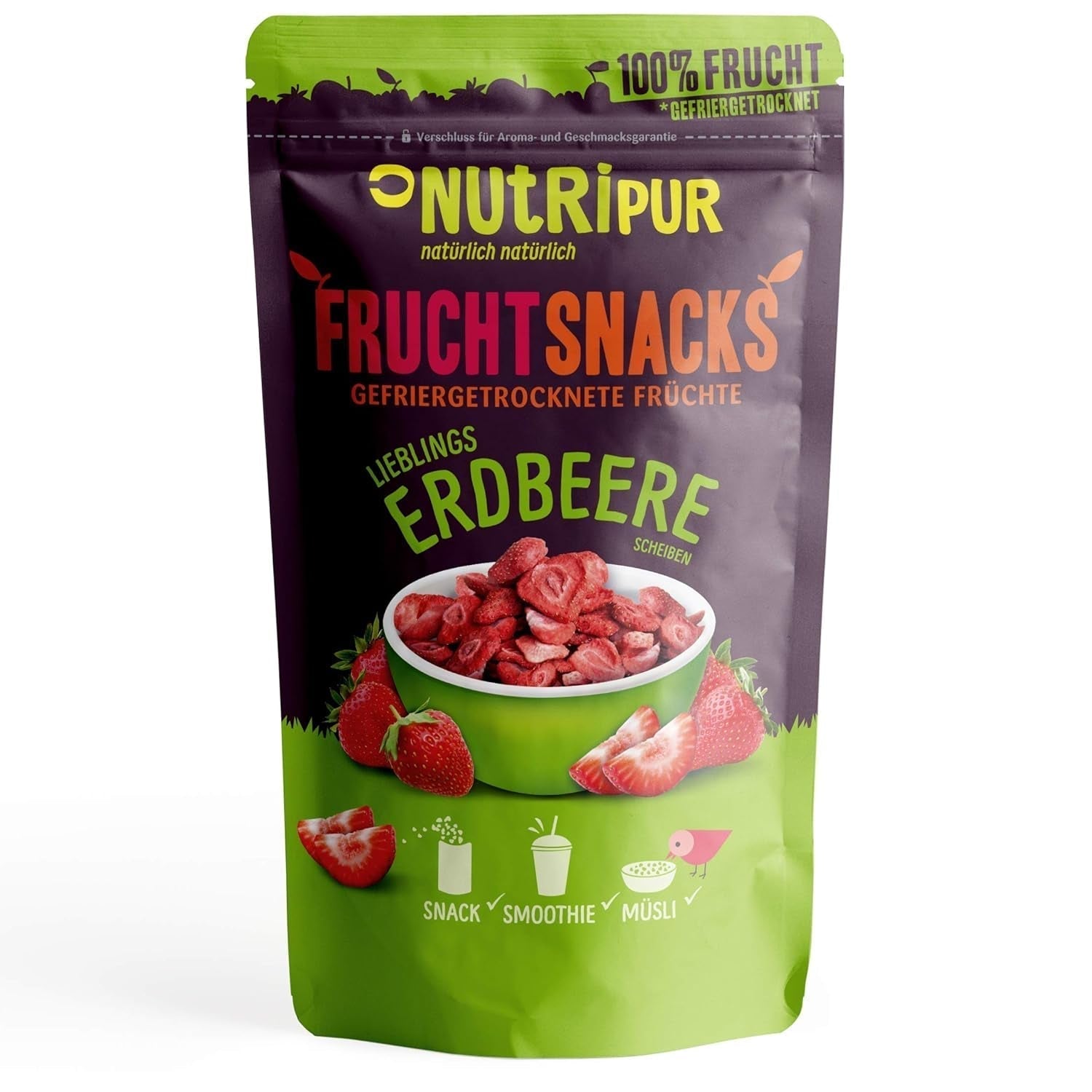 Fraises lyophilisées 300g : tranches de fraises séchées non sucrées - Fraises lyophilisées aux purs fruits, pleines de saveur : baies lyophilisées - Fruits secs NUTRIPUR Produits déshydratés Naty Shop 25G (lot de 1) Fraises