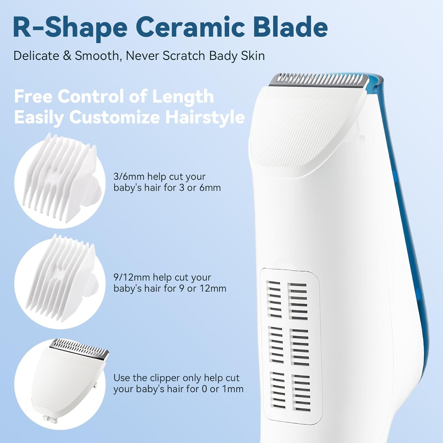 CARER SPARK Tondeuse à cheveux pour enfants, tondeuse à cheveux silencieuse à adsorption sous vide pour enfants IPX7 rechargeable avec 2 peignes de guidage, tondeuse professionnelle sûre pour enfants - Bain et soins de la peau Naty Shop