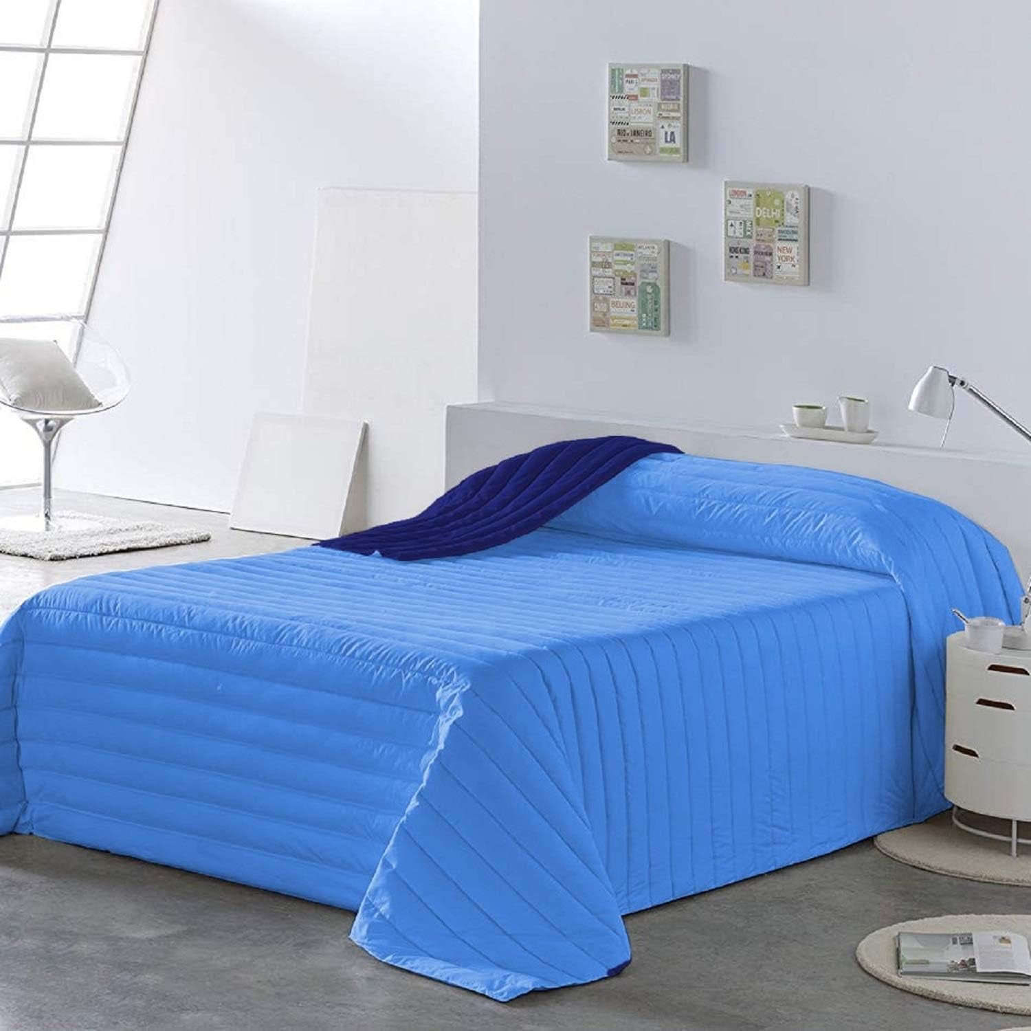 PETTI Artigiani Italiani - Couette pour lit simple, couette double face, couette à ressorts, bleu nuit, blanc, 100% Made in Italy Couettes et couettes Naty Shop Bleu Taille lit 140 (240X260 Cm)