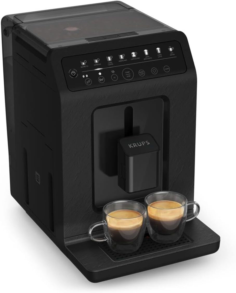 Machine à expresso automatique Krups EA897B Evidence ECOdesign, fonction expresso et cappuccino automatique, technologie Quattro Force, tasses à lait à une touche, 8 préréglages, système de lait, 1450 W
