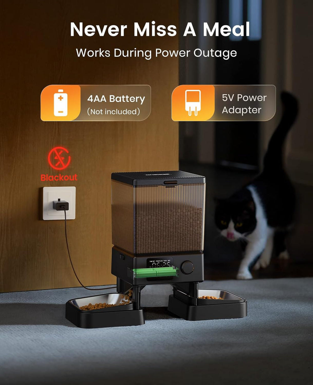 oneisall 5L Futterautomat Katze 2 Napfe, Katzenfutter Automat mit einem Knopf, Einfache Bedienung, Futterspender für Katzen/Hunde, mit Edelstahlschüssel, Voice Recorder, for small/mittlere Haustiere