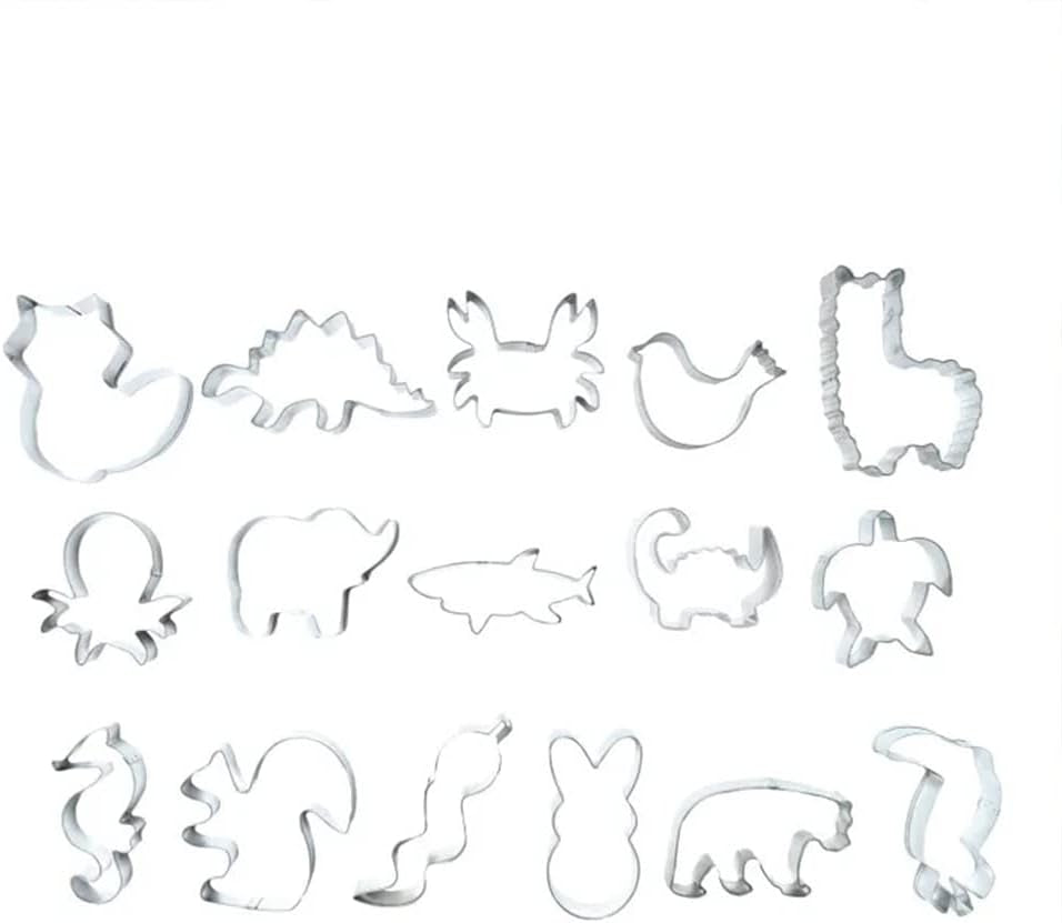 ScrapCooking - Lot de 16 emporte-pièces animaux - Emporte-pièces - 16 pièces - Lama, Renard, Écureuil, Éléphant, Tortue, Ours, Dinosaure - Moules de cuisson en acier inoxydable - 2028