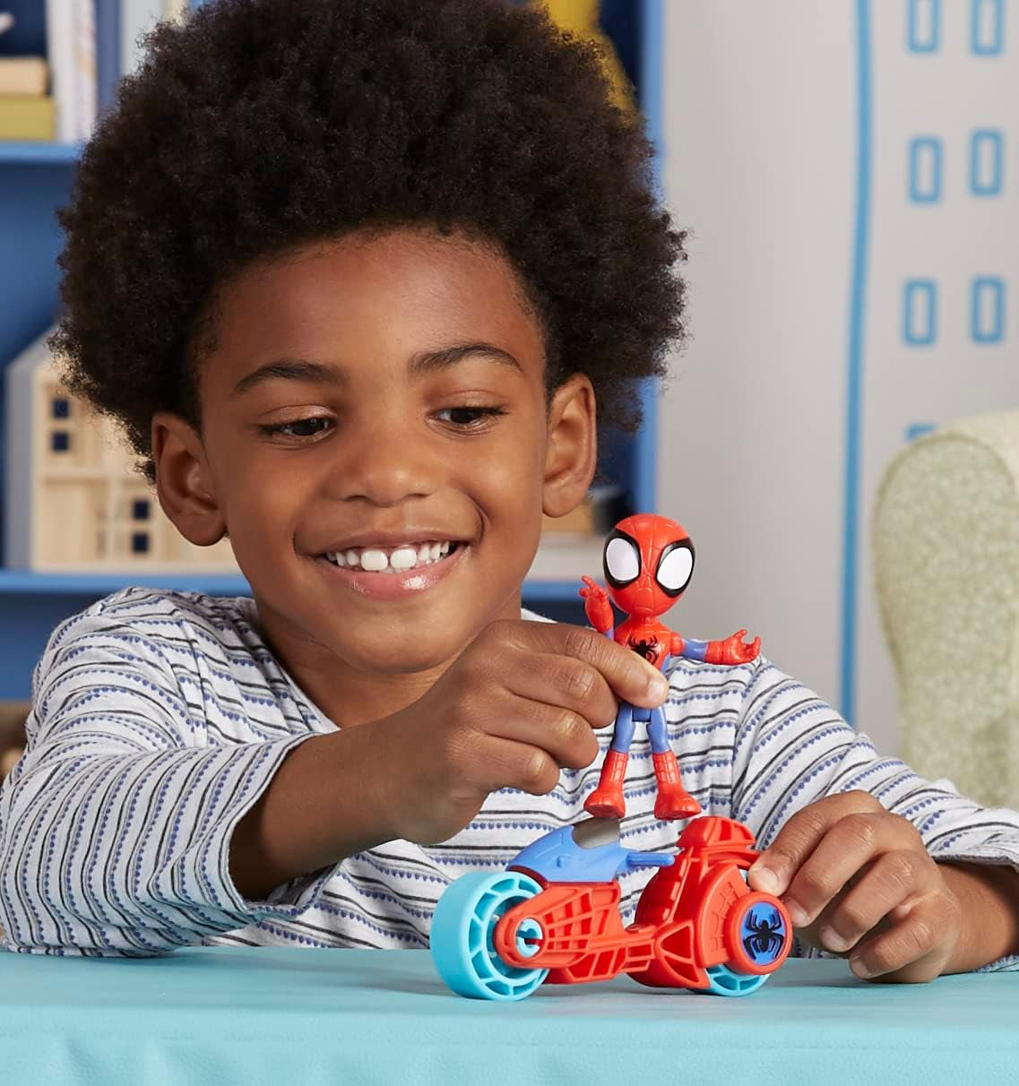 SPIDEY et SES AMAZING FRIENDS Marvel Spidey Motorcycle Figure Jouet pour garçons et filles à partir de 3 ans Figurines d'action Naty Shop