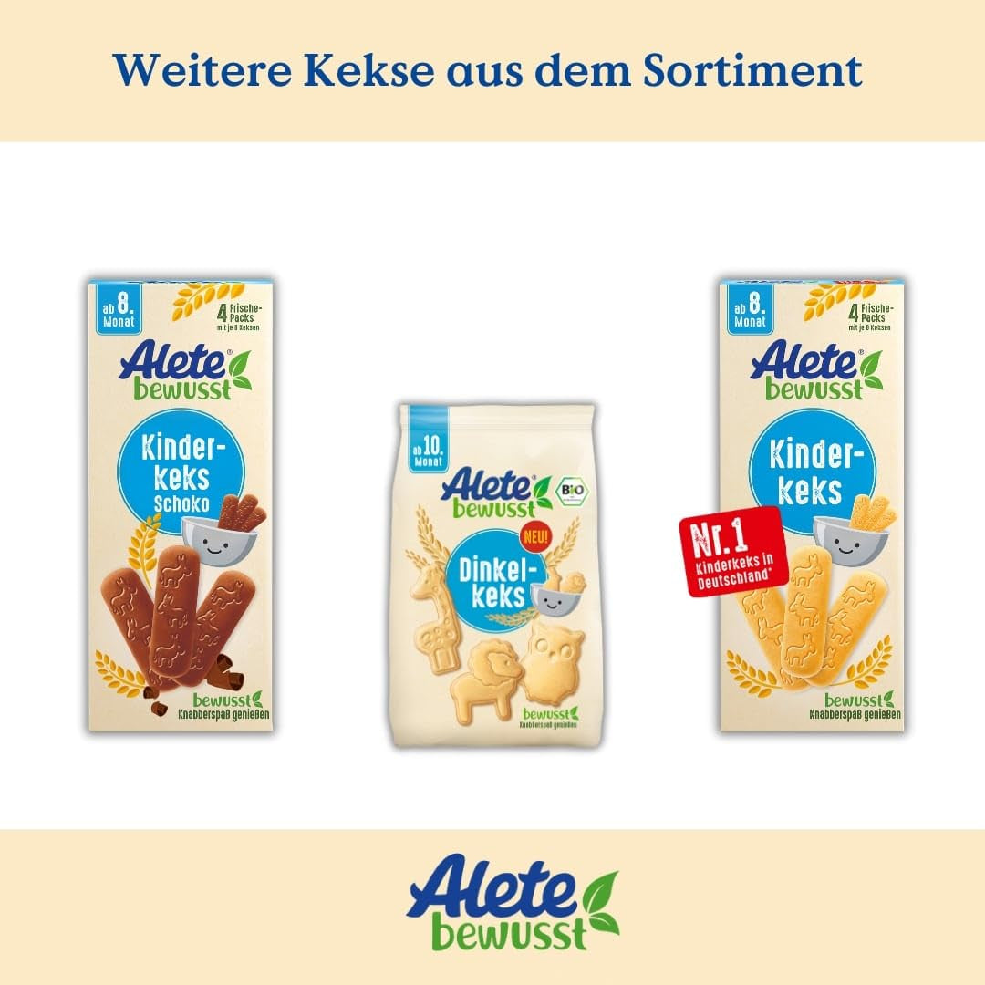 Alete Conscious Baby Biscuits, 8 mois et plus, biscuits au beurre de blé pour bébés, petits biscuits à collation idéalement emballés, parfaits pour les déplacements et à temps, 1 x 180 g (paquet de 2)