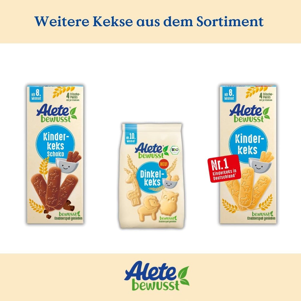 Alete Conscious Baby Biscuits, 8 mois et plus, biscuits au beurre de blé pour bébés, petits biscuits à collation idéalement emballés, parfaits pour les déplacements et à temps, 1 x 180 g (paquet de 2)