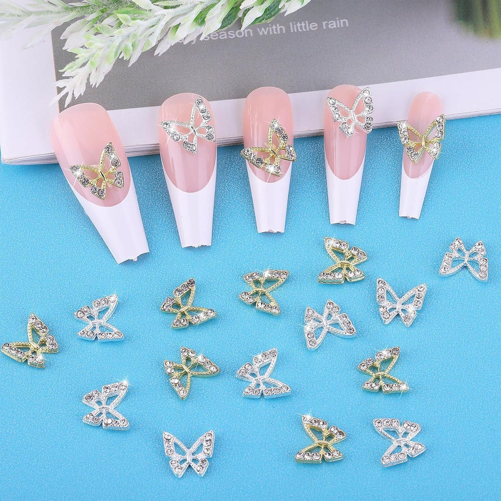 20pcs Charms à Ongles Papillon Paillettes, Strass Nail Art, Pierres à Ongles, Nail Art Papillon, Strass, Breloques à Ongles de la Saint-Valentin, Décoration de Étui de Téléphone Portable DIY