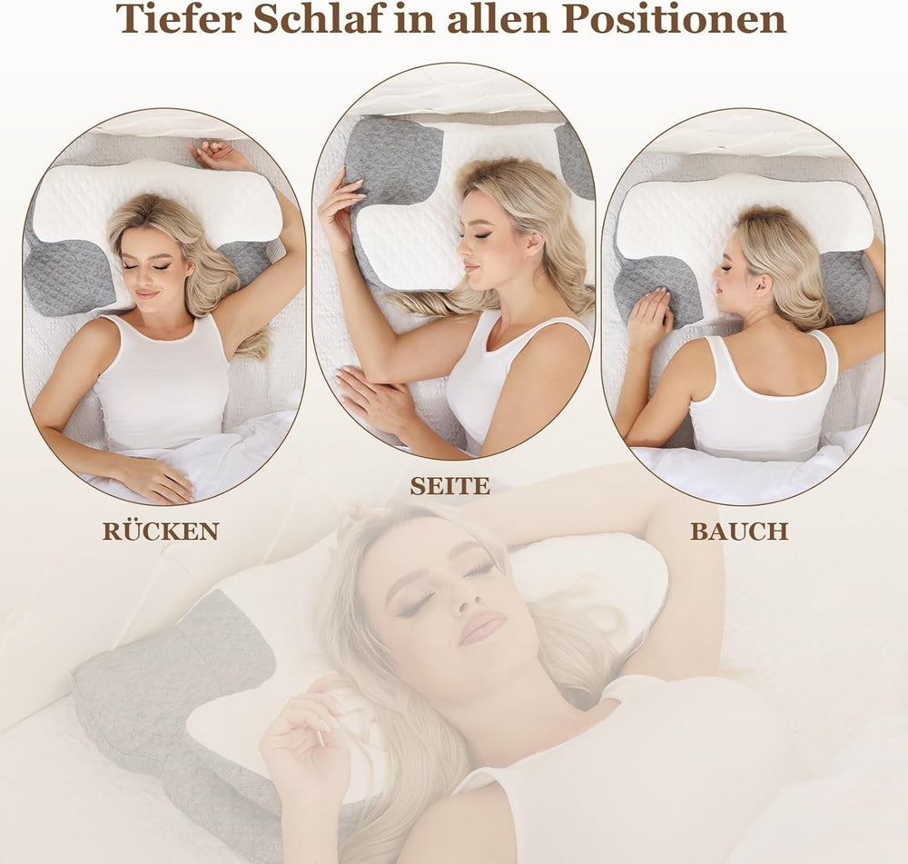 Oreiller cervical Wellsync Oreiller ergonomique Oreiller en mousse à mémoire de forme Oreiller orthopédique pour dormeurs latéraux Dormeurs sur le dos Dormeurs sur le ventre Douleurs au cou Blanc Gris Oreillers orthopédiques cervicaux Naty Shop