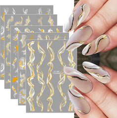 9 Blatt Nagelsticker Französische Spitzenmarmor Nagelaufkleber Selbstklebend Weißes Gold Nail Art Sticker Dekoration Nageldesign Zubehör