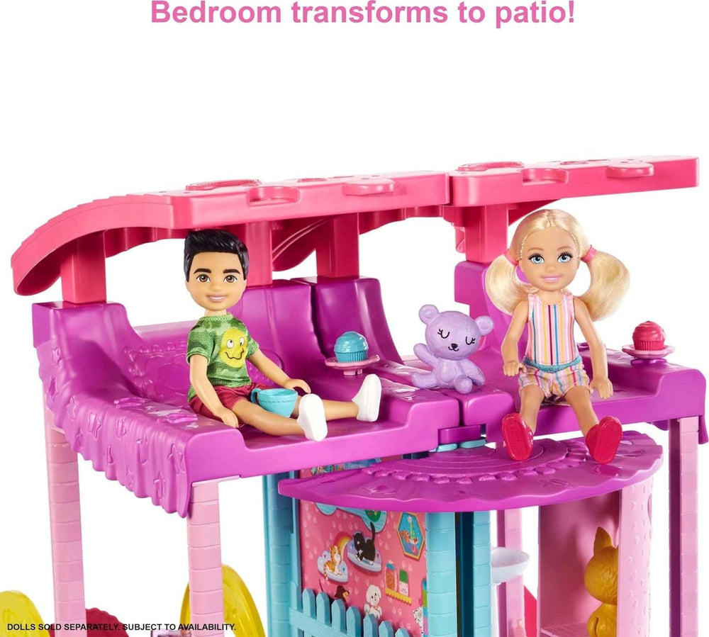 Barbie Chelsea Playhouse - 3 étages transformables, aires de jeux secrètes, ascenseur, piscine, toboggan, 2 animaux et plus de 20 accessoires, à partir de 3 ans, HHX44 Naty Shop Dollhouses