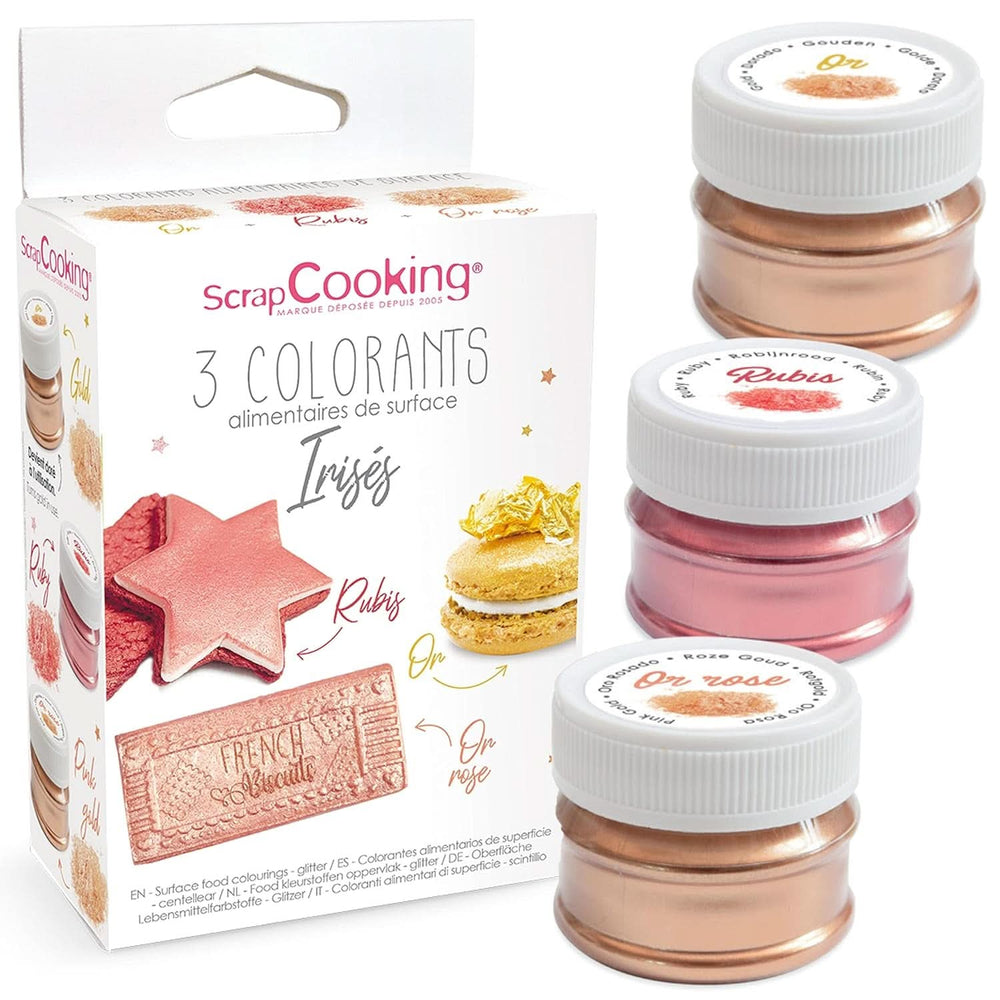 ScrapCooking, Set 3 coloranti alimentari, Auriu, Roz-Auriu si Ruby, nuante metalice, 3 x 5 grame Naty Shop Default Title