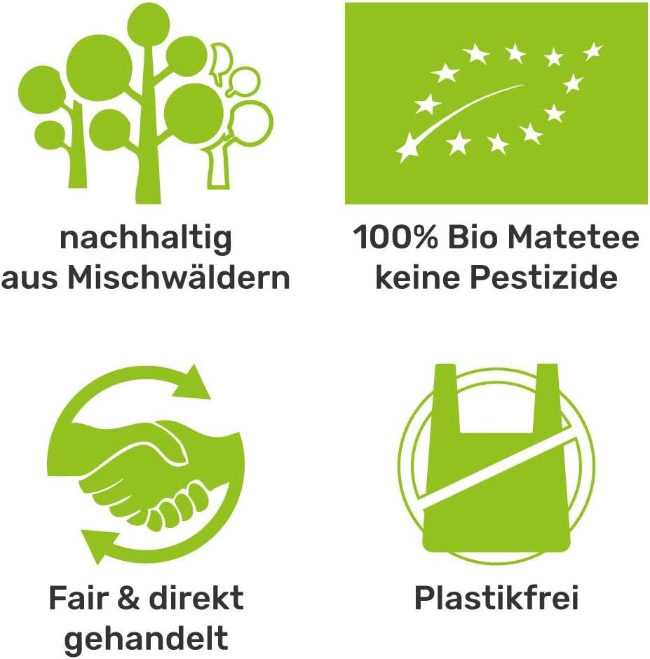 Service à Thé Mate Bio ● 3 Assortiments de Mate + 2 Tasses à Maté Double Paroi en Inox + 2 Bombillas + Instructions d'infusion (Noir)