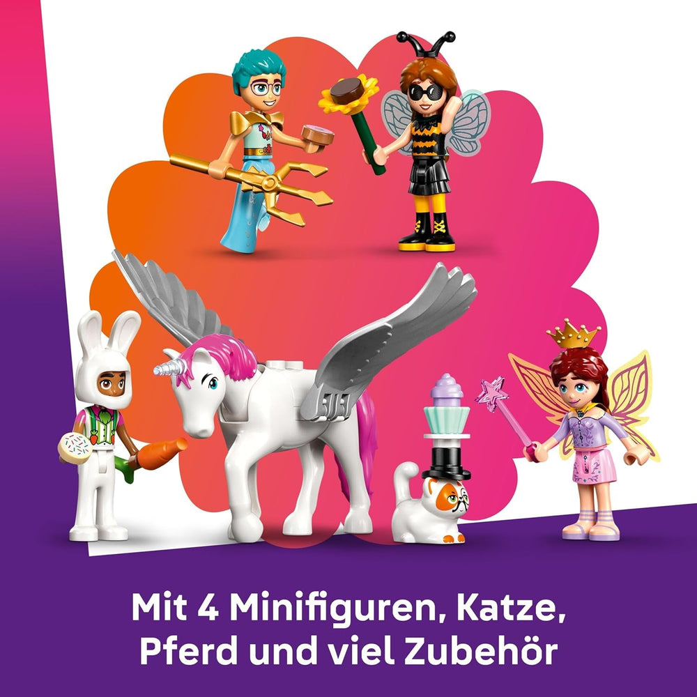 LEGO Friends Kostümparty mit Einhorn und Fee - Spielzeug für Mädchen ab 6 Jahren - Bühne, DJ-Pult, 4 Minipuppen, der Katze Churro und Einer Pferdefigur sowie lustigem Zubehör - Geschenkidee - 42661
