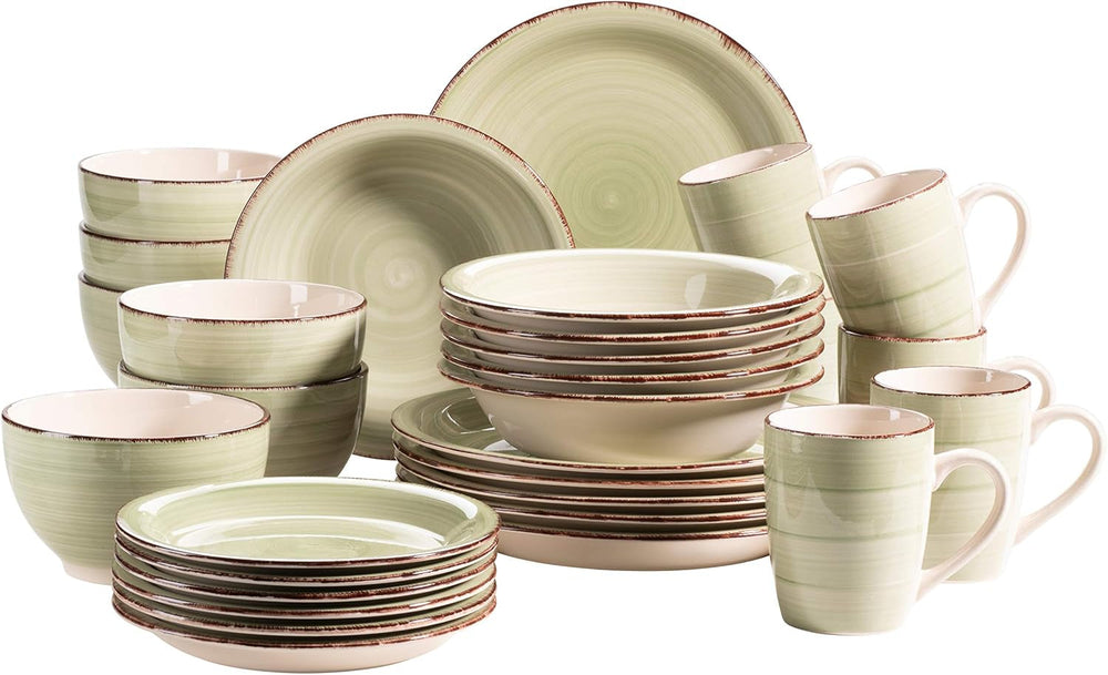 MÄSER 931612 Bel Tempo II Service de table vintage à 30 pièces pour 6 personnes, service combiné en céramique à la main en bleu, pierre, rauchblau Services de table Naty Shop vert