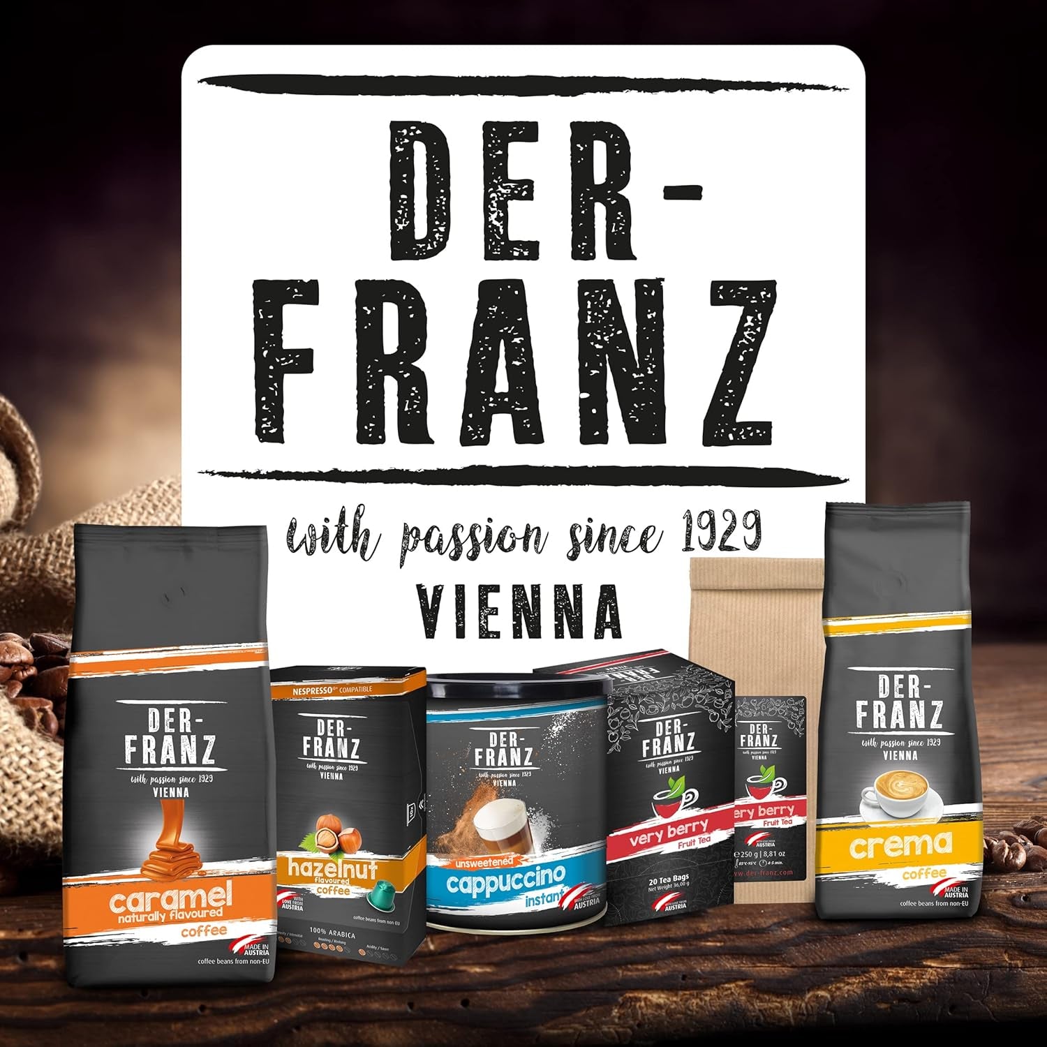 Café Der-Franz Melange, force 3/5, 100 % Arabica, grains de café entiers, 4 x 1000 g