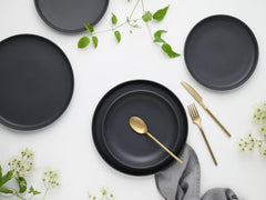 Creatable, 22979, Serie Uno NOIR, 12-Teiliges Geschirrset, Teller Set Aus Steinzeug, Spülmaschinen- Und Mikrowellengeeignet, Made in Portugal Vaisselle Sets Naty Shop