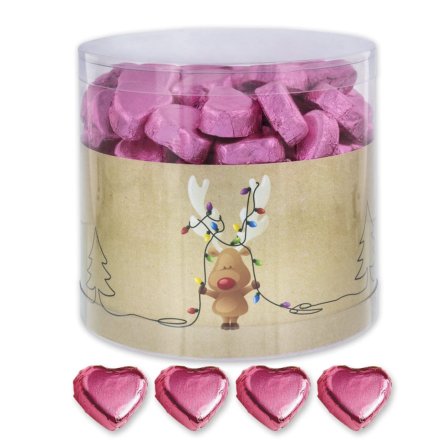 Günthart 150 pièces cœurs en chocolat doré fourrés au nougat, renne | Rudolph le Rouge - Crème de Nougat | Coeurs en chocolat doré | Concours | Coeurs en chocolat doré | Noël (1,2 kg)