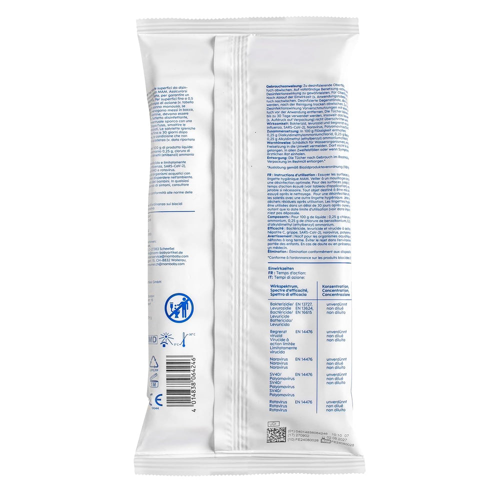 MAM Lot de 3 serviettes hygiéniques (3 x 24 pièces), lingettes nettoyantes pour dispositifs médicaux et accessoires pour bébé, serviettes hygiéniques antibactériennes et anti-virus