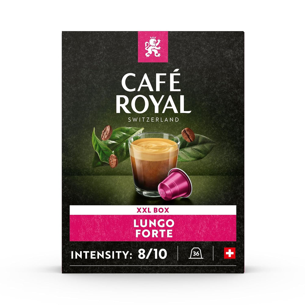 Café Royal Lungo Forte 36 capsules pour machine à café Nespresso - intensité 8/10 - capsules de café certifiées UTZ en aluminium (emballage avec 2)