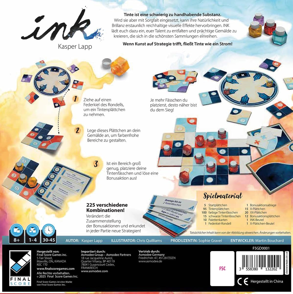 Asmodee, Ink, Final Score Games, Jeu familial de stratégie et d'art, 1 à 4 joueurs, 8 ans et plus, 30 à 45 min, Version allemande