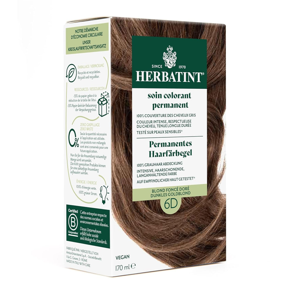 Gel Teinture Permanente 6N Blond Foncé - 170 ml I Sans Ammoniaque, Couverture 100% Cheveux Gris I Testée sur Peaux Sensibles, aux 8 Extraits Végétaux Naty Shop Teinture Capillaire 6D Blond Foncé Doré