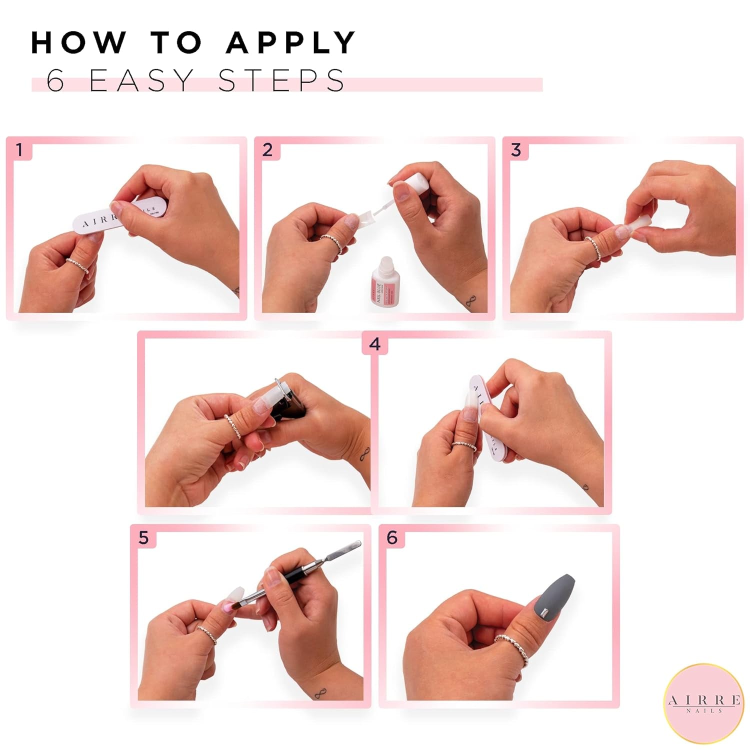 AIRRE 500 ongles en gel professionnels et 3 limes par boîte – (10 tailles) Faux ongles français demi-lune, usage salon et maison, coupe, limage et mise en forme, gel UV/LED, vernis à ongles et nail art (naturel)