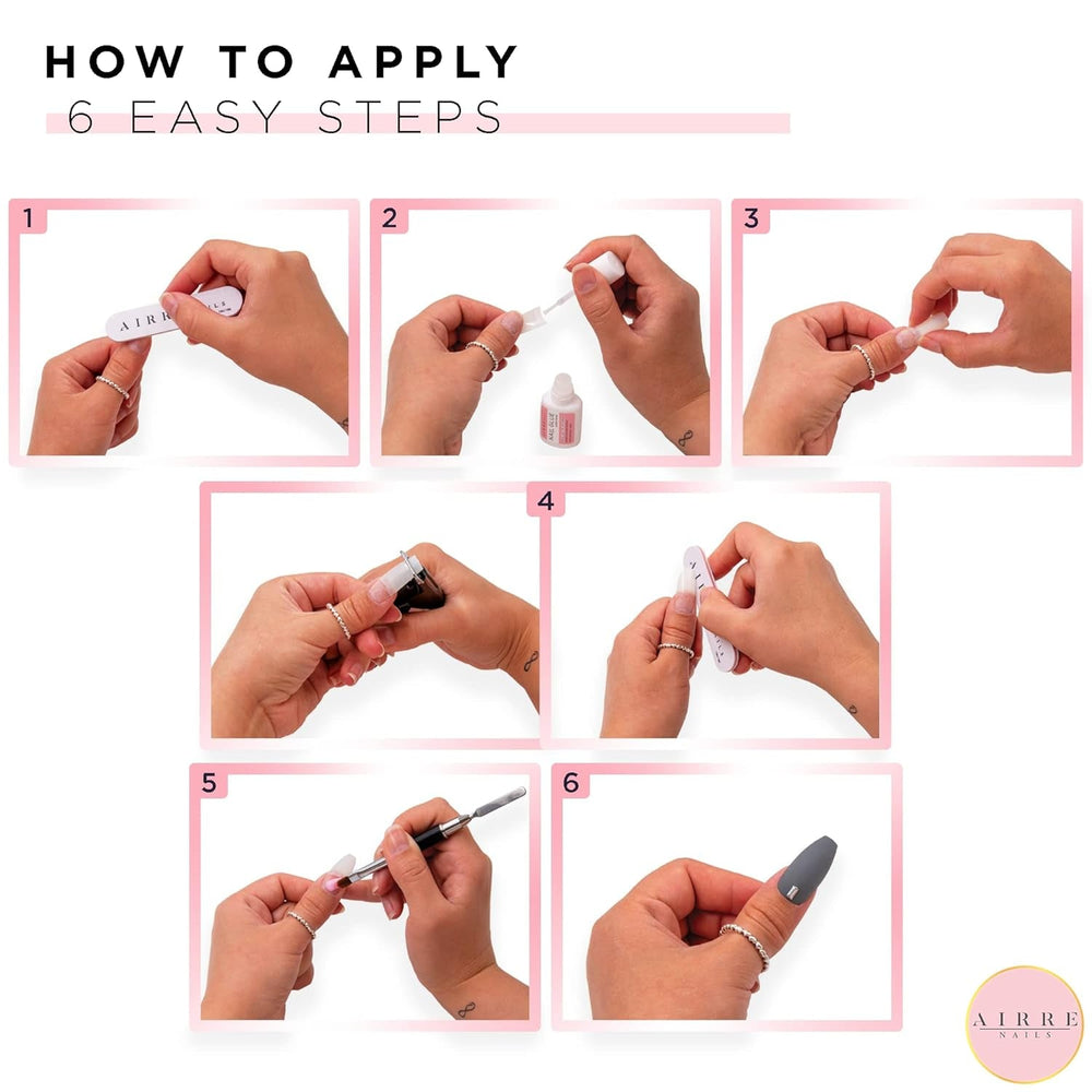 AIRRE 500 ongles en gel professionnels et 3 limes par boîte – (10 tailles) Faux ongles français demi-lune, usage salon et maison, coupe, limage et mise en forme, gel UV/LED, vernis à ongles et nail art (naturel)